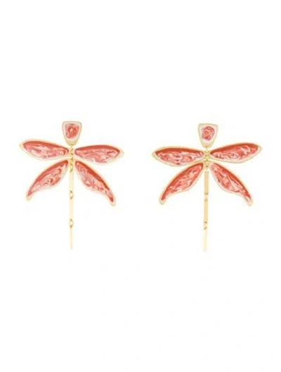 Pre-owned Tory Burch Blush Dragonfly Drop Earrings In Multi
