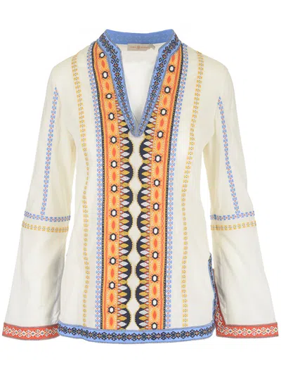 Tory Burch Bohemian Embroidered Top In White