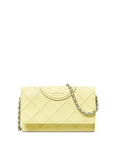 TORY BURCH LEATHER CROSSBODY BAG IN PASTEL YELLOW
