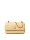 Tory Burch Mini Leather Shoulder Bag With Diamond Quilting In Beige