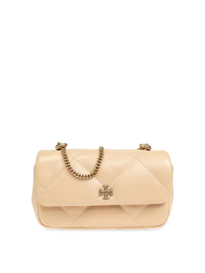 Tory Burch Kira Diamond Quilt Pave Mini Flap Bag In Nude & Neutrals