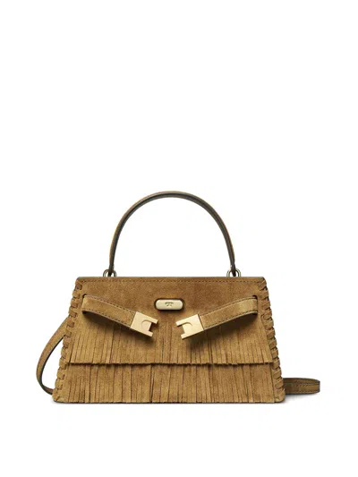 Tory Burch Lee Radziwill Suede Leather Mini Bag In Brown