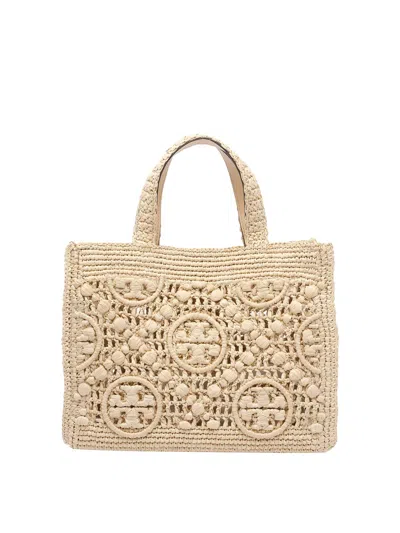 Tory Burch Beige Raffia T Monogram Tote Bag