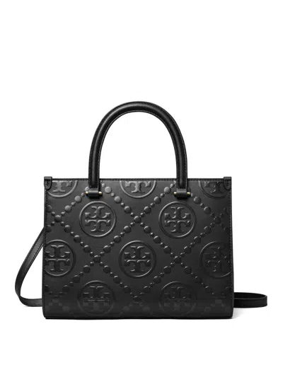 Tory Burch T Monogram Embossed Square Tote In Black