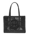 Tory Burch Black Small Hand-crochete Ella Tote Bag In Black