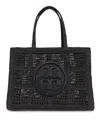 Tory Burch Large Ella Crochet Tote Bag In Black