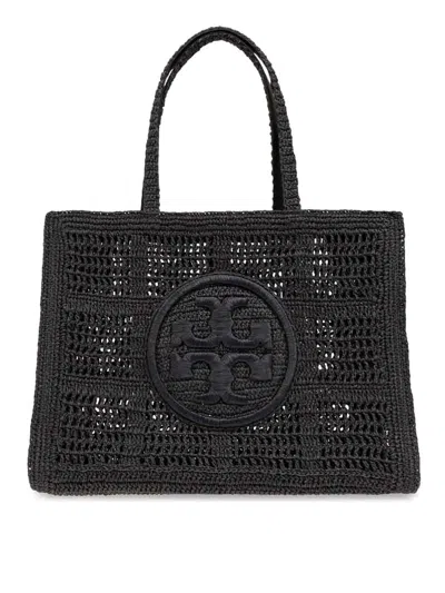 Tory Burch Borsa Shopping Ella Grande In Rafia Nera  Donna In Black
