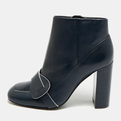 Pre-owned Tory Burch Bond Size 36.5 Navy Blue Leather Ankle Length Boots