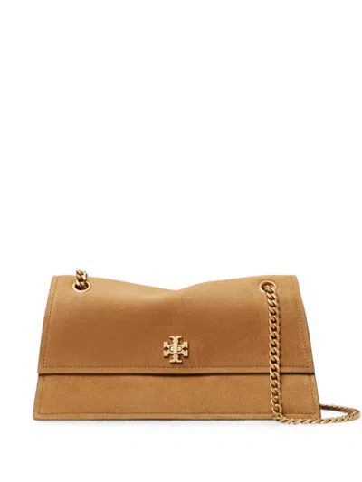 Tory Burch Borsa Kira Turnlock Suede Shoulder Bag Marrone Con Catena Dorata  In Brown