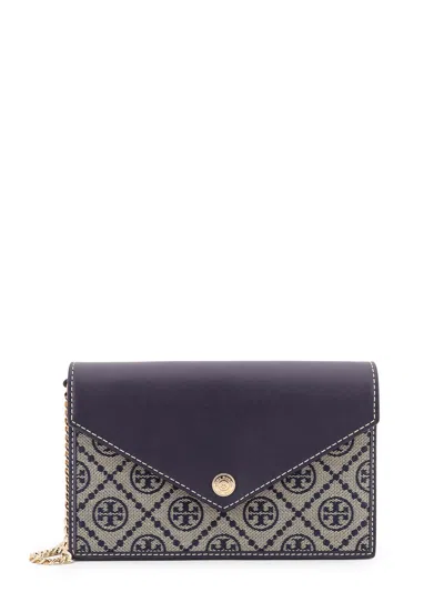 Tory Burch Borsa T-monogram Envelope Chain Wallet In Blue