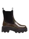 Tory Burch Olive Green Leather And Neoprene Chelsea Boot In Multi