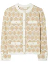Tory Burch Short Embroidered Knit Cardigan In White