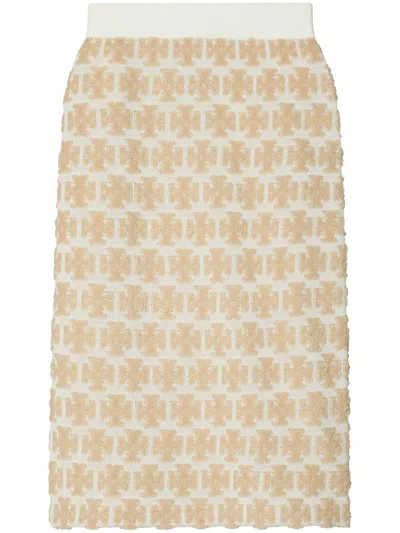 Tory Burch Bouclé Midi Skirt In White
