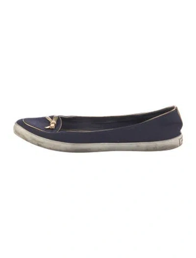 Pre-owned Tory Burch Bow Accents Flats In Blue