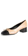 Tory Burch Bow Ballet Pumps 45mm In Ginger Shortbread/black