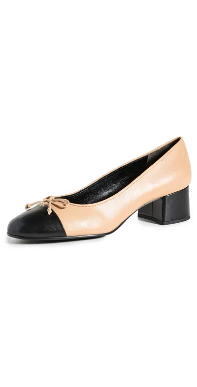Tory Burch Bow Ballet Pumps 45mm In Ginger Shortbread/black