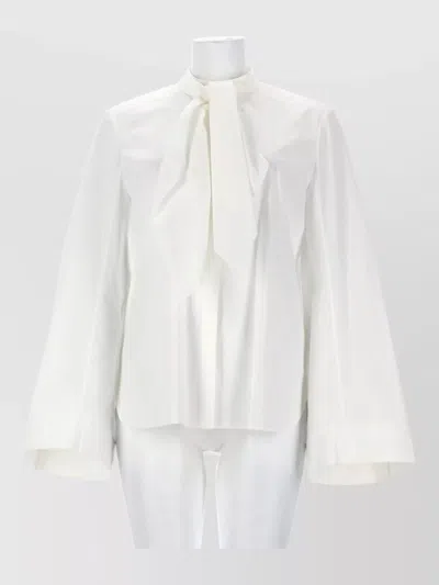 Tory Burch Bow Detail Top Long Sleeve Buttons In White