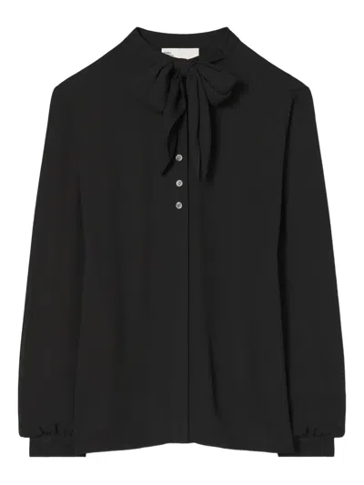 Tory Burch Bow Georgette Blouse In Black