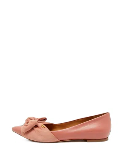 Pre-owned Tory Burch Bow-detail Pointed-toe Ballet Flats In Pink