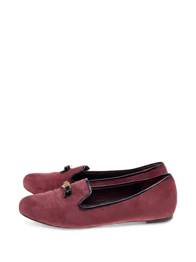 Pre-owned Tory Burch Bow-detail Suede Loafers In Red
