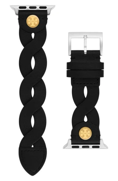 Tory Burch Apple Watch Braided Strap In Black