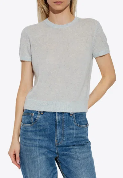 Tory Burch Brand Label Cashmere Top In Light Blue