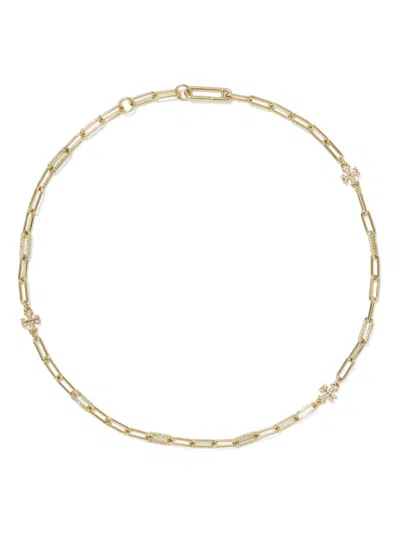 Tory Burch Good Luck Chain Pave Necklace In Tory Gold/cry