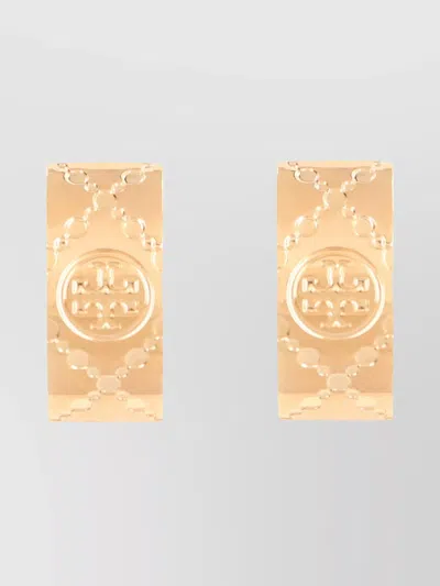 Tory Burch Brass Engraved Hoop Earrings