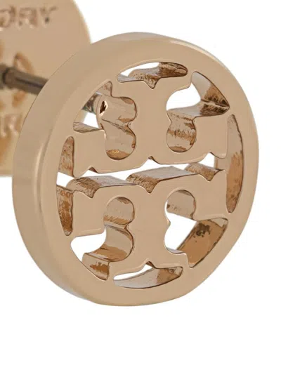 Tory Burch Brass Logo Earring With Butterfly Back Closure For Women In Metallic