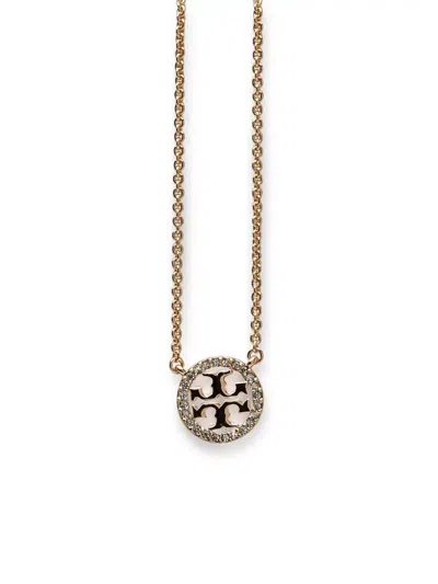 Tory Burch Brass Miller Necklace Chain Link Circular Pendant In Metallic