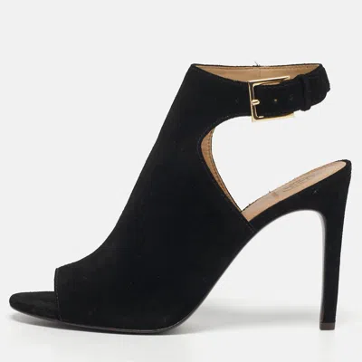 Pre-owned Tory Burch Brittania 100 Mm Size 40 Black Suede Ankle Strap Sandals