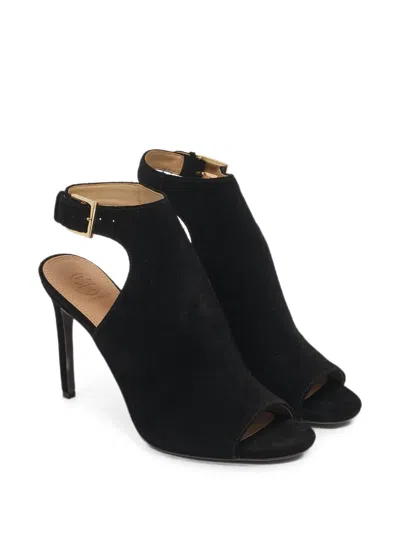 Pre-owned Tory Burch Brittania Suede Heeled Sandals In Black