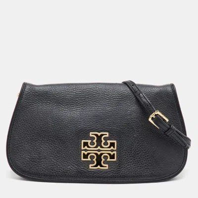 Pre-owned Tory Burch Britten Black Leather Flap Crossbody Bag
