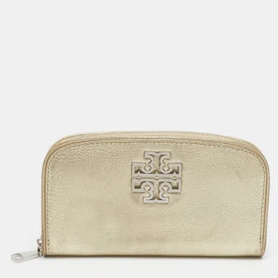 Pre-owned Tory Burch Britten Gold Leather Zip Around