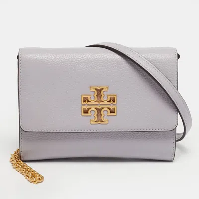 Pre-owned Tory Burch Britten Lilac Leather Wallet On Chain In Purple