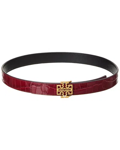Tory Burch Britten Logo Reversible Embossed Leather Belt In Red