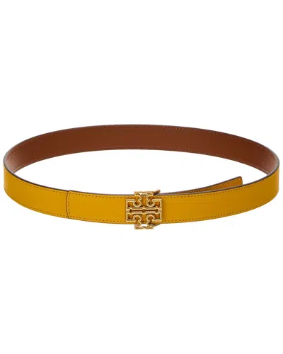 Tory Burch Britten Logo Reversible Leather Belt In Green