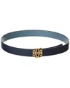 Tory Burch Britten Logo Reversible Leather Belt In Blue
