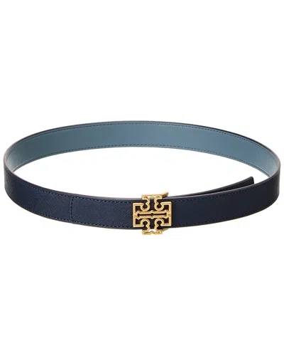 Tory Burch Britten Logo Reversible Leather Belt In Blue