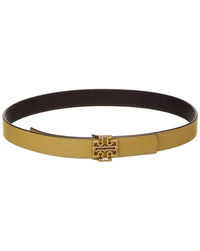 Tory Burch Britten Logo Reversible Leather Belt In Brown