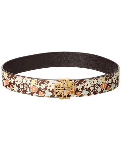 Tory Burch Britten Logo Reversible Printed Leather Belt In Brown