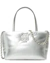 Tory Burch Britten Metallic Puffy Mini Tote In Silver