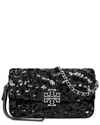 Tory Burch Britten Sequin Chain Wallet Wristlet In Black