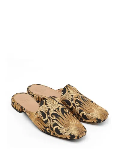 Pre-owned Tory Burch Brocade Flat Mules In Black