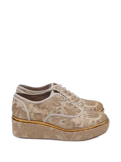 Pre-owned Tory Burch Brocade Platform Oxford Shoes In Neutral