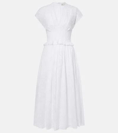 Tory Burch Broderie Anglaise Cotton Midi Dress In White