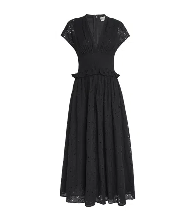 Tory Burch Broderie Anglaise Midi Dress In Black