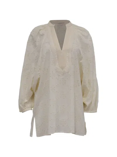 Pre-owned Tory Burch Broderie Tunic Blouse In 中性色