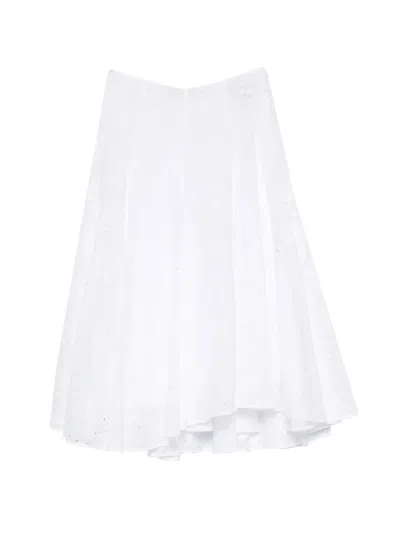 Tory Burch Broderie Anglaise Midi Skirt With Drawstring Waist In White