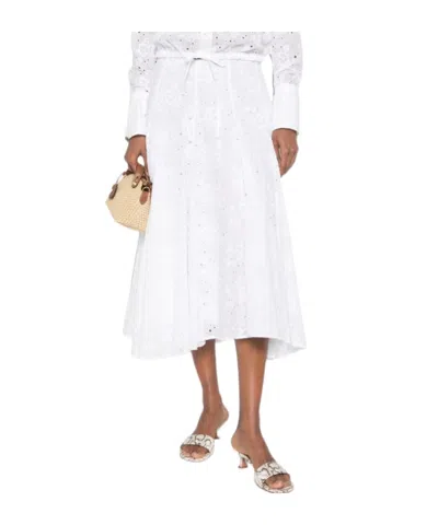 Tory Burch Broderie-anglaise Drawstring-waist Midi Skirt In White